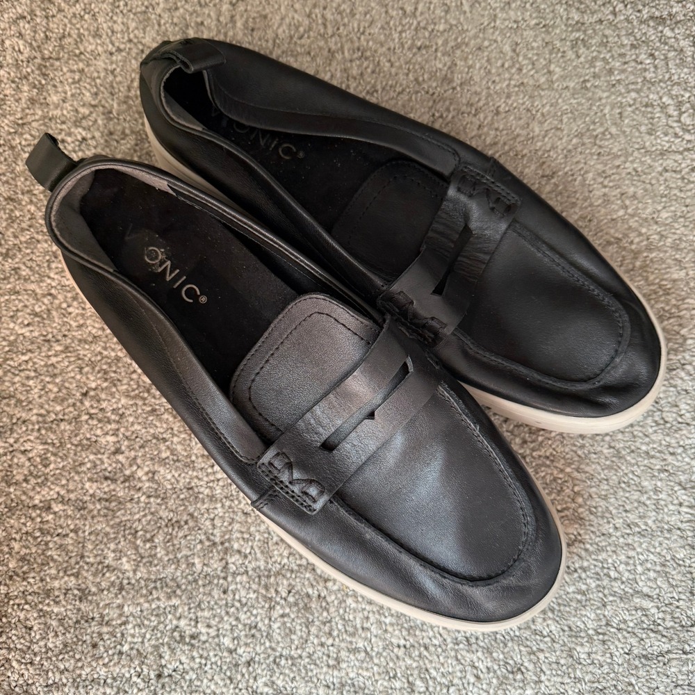 Vionic Uptown Black Leather Penny Loafer Lug Sole Platform Shoes Womens 9 - Picture 2 of 9